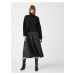 Koton Women's Black High Waist Pleated Leather Look Skirt