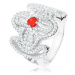 Masívny prsteň, striebro 925, červený zirkónik, rozsiahly ornament - kríž - Veľkosť: 59 mm