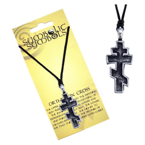 Náhrdelník - šnúrka a kovový prívesok, ortodoxný kríž, patina