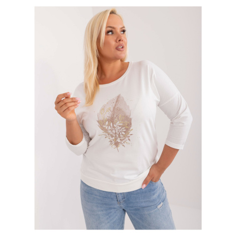 Ecru plus size blouse with print and rhinestones