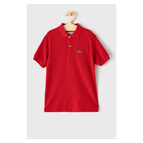 Detská bavlenná polokošeľa Lacoste červená farba, jednofarebný