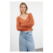 Trendyol Orange Crop Basic V-Neck Knitwear Sweater