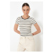 Trendyol Ecru*001 Striped Linen Fitted/Fitted Stretch Knitted Blouse