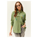 Olalook Women's Mustard Green Color Sequin Stick Woven Shirt