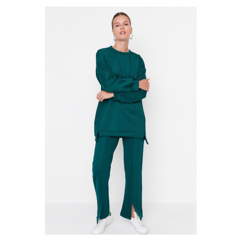 Trendyol Green Slit Detailed Scuba Tunic-Pants Knitted Top and Bottom Set