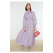 Trendyol Lilac Crew Neck Waist Belted Woven Dress