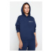 Trendyol Navy Blue Thick Polar Fleece Regular Hooded Printed Knitted Sweatshirt