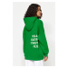 Trendyol Green Back Printed Oversize/Wide Cut Hooded Thick Fleece Knitted Sweatshirt