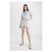 DEFACTO Short Sleeve Mini Jean Jumpsuit