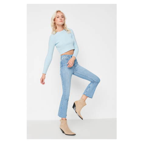 Trendyol Blue High Waist strih Crop Flare džínsy