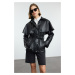 Trendyol Black Regular Fit Belted Detachable Cape Detailed Faux Leather Coat