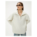 Koton Oversize Sweatshirt with Plush Detail on the Collar, Stand-up Collar, Snap Buttons