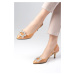 Mio Gusto Dora Nude Crystal Stone Transparent Short Heeled Shoes