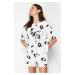 Trendyol White-Multicolored 100% Cotton Leopard Patterned Slogan Knitted Pajama Set