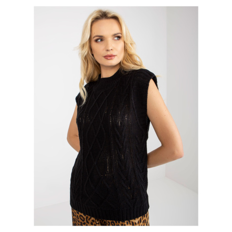 Black, knitted vest with braids by SUBLEVEL