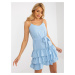 Light blue minidress with ruffles and tie