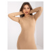 Camel ribbed dress with long sleeves by Rosita