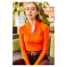 Olalook Women's Lycra Orange Zipper Turtleneck Blouse