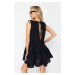 Trendyol Black Wide Fit Mini Woven Ruffled 100% Cotton Beach Dress