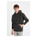 DEFACTO Anthracite Oversize Fit Wide Mold Hooded Kangaroo Pocket Basic Plain Sweatshirt