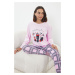 Trendyol Pink-Multicolored 100% Cotton Christmas Themed Plaid Knitted Pajama Set