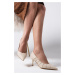 Mio Gusto Nina Women's Beige Color Pleated Heeled Shoes