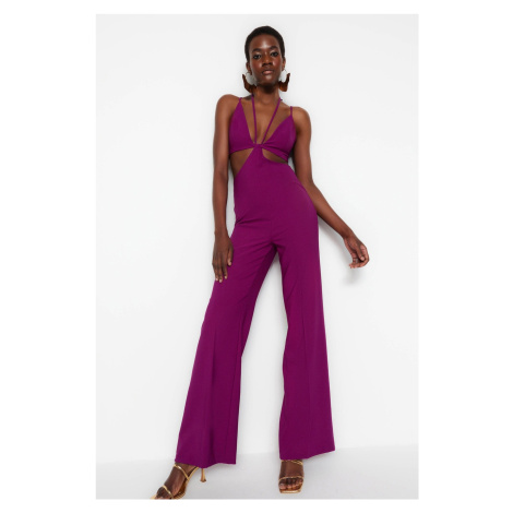 Trendyol Plum Lined Woven Jumpsuit with Window/Cut Out Detailed, piping