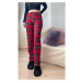 17947 Dewberry Plaid Checkered Cotton Velvet Pyjama Bottoms-RED-BLACK