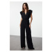 Trendyol Black V Neck Belted Knitted Jumpsuit