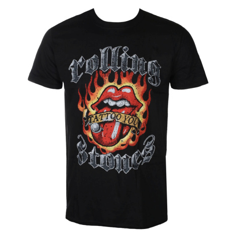 Tričko metal ROCK OFF Rolling Stones Flaming Tattoo Čierna