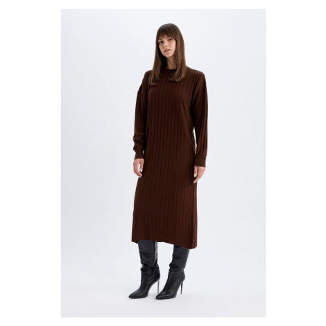 DEFACTO Regular Fit Half Turtleneck Basic Plain Long Sleeve Knit Dress