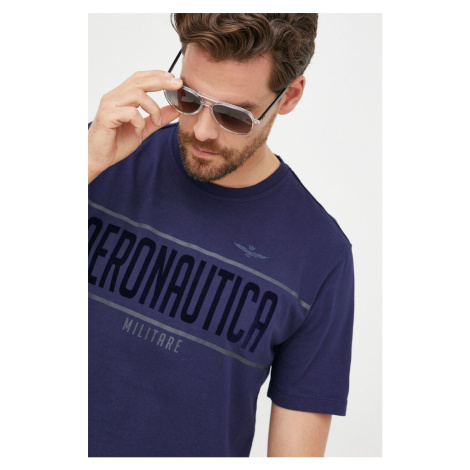 Bavlnené tričko Aeronautica Militare tmavomodrá farba, s potlačou