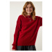 Happiness İstanbul Women's Red Crew Neck Basic Knitwear Sweater