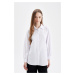 DEFACTO White Relax Fit Shirt Collar Poplin Basic Plain Long Sleeve Shirt Tunic