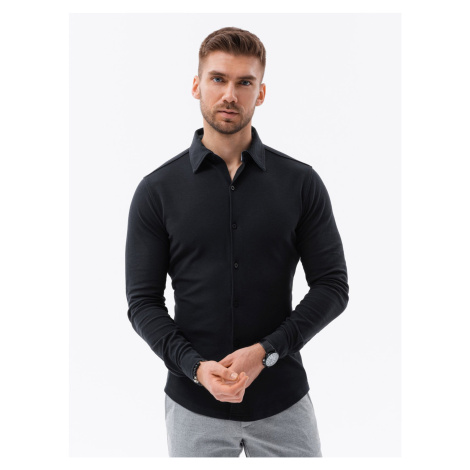 Ombre Men's SLIM FIT long sleeve knit shirt - black