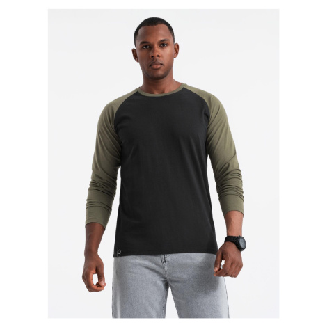 Ombre Men's longsleeve with raglan contrast sleeves - black/olive