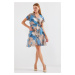 Bigdart 2502 Short Sleeve Patterned Chiffon Dress - Blue