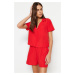 Trendyol Dark Red Terrycotton Shirt-Shorts Woven Pajamas Set