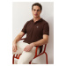 Trendyol Dark Brown Regular/Normal Cut 100% Cotton Embroidered Polo Neck T-shirt