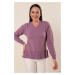 Autor: Saygı fialový akrylový sveter s výstrihom do V s rukávmi vzorovaný akrylový sveter plus v