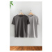 Trendyol Grey Melange-Anthracite Melange Relaxed/Comfortable Cut 2-Pack Basic T-Shirt