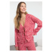 Trendyol Red Striped Ribbon/Bow/Tie Detail Viscose Woven Pajamas Set