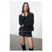 Trendyol Black Crochet Embroidery Detailed Corduroy Shirt Collar Regular Fit Knitted Blouse