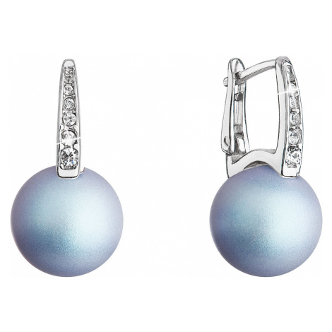 Strieborné náušnice visiace so Swarovski perlou a kryštály 31301.3 svetlo modré