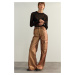 Trendyol limitovaná edícia bronzové džínsy so širokou nohou s lesklou potlačou