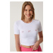 Happiness İstanbul Women's White Bow Detailed Crop T-Shirt