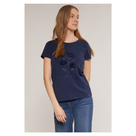 Dámske tričká MONNARI Tričko s dekoratívnym panelom námornícka modrá