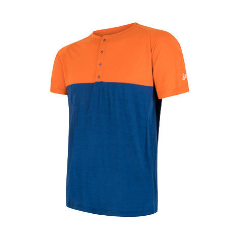 SENSOR MERINO AIR PT pánske tričko kr.rukáv s gombíkmi oranžová / modrá