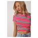 Happiness İstanbul Women's Red White Striped Crop Knitted T-Shirt