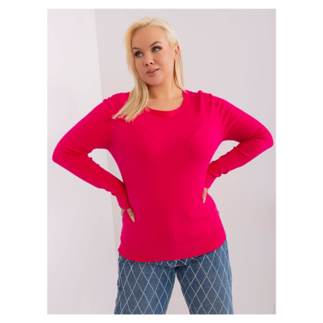 Plus Size Fuchsia Plain Sweater with Long Sleeves